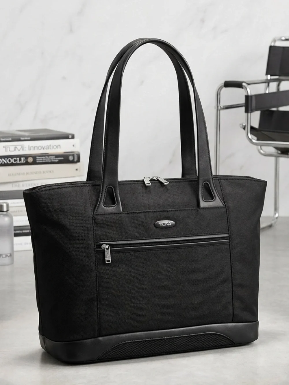 Tumi Black Nylon Computer Tote Shoulder Bag with Front Zip‎ Pocket